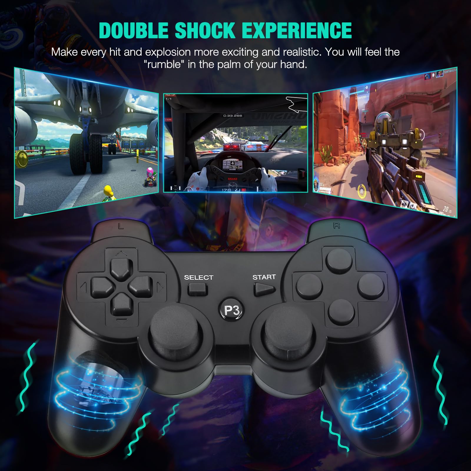 2 Pack PS3 Controllers Wireless,Powerextra Replacement PS3